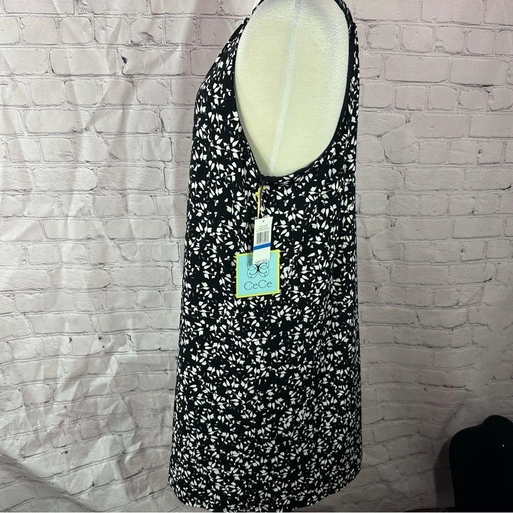 CeCe sunset scape Black White Patterned halter shift Dress sz XL